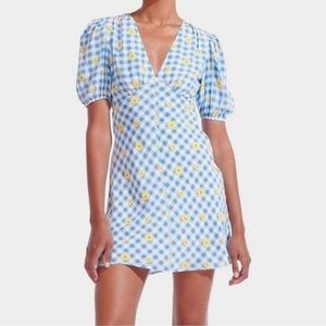 STAUD Milla Mini Dress in Gingham Daisy Plaid